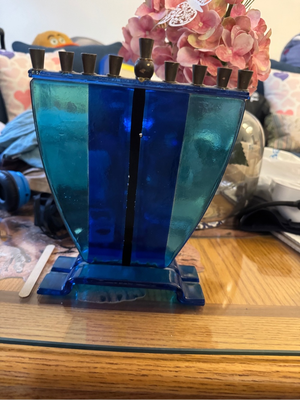 Blue Glass Menorah